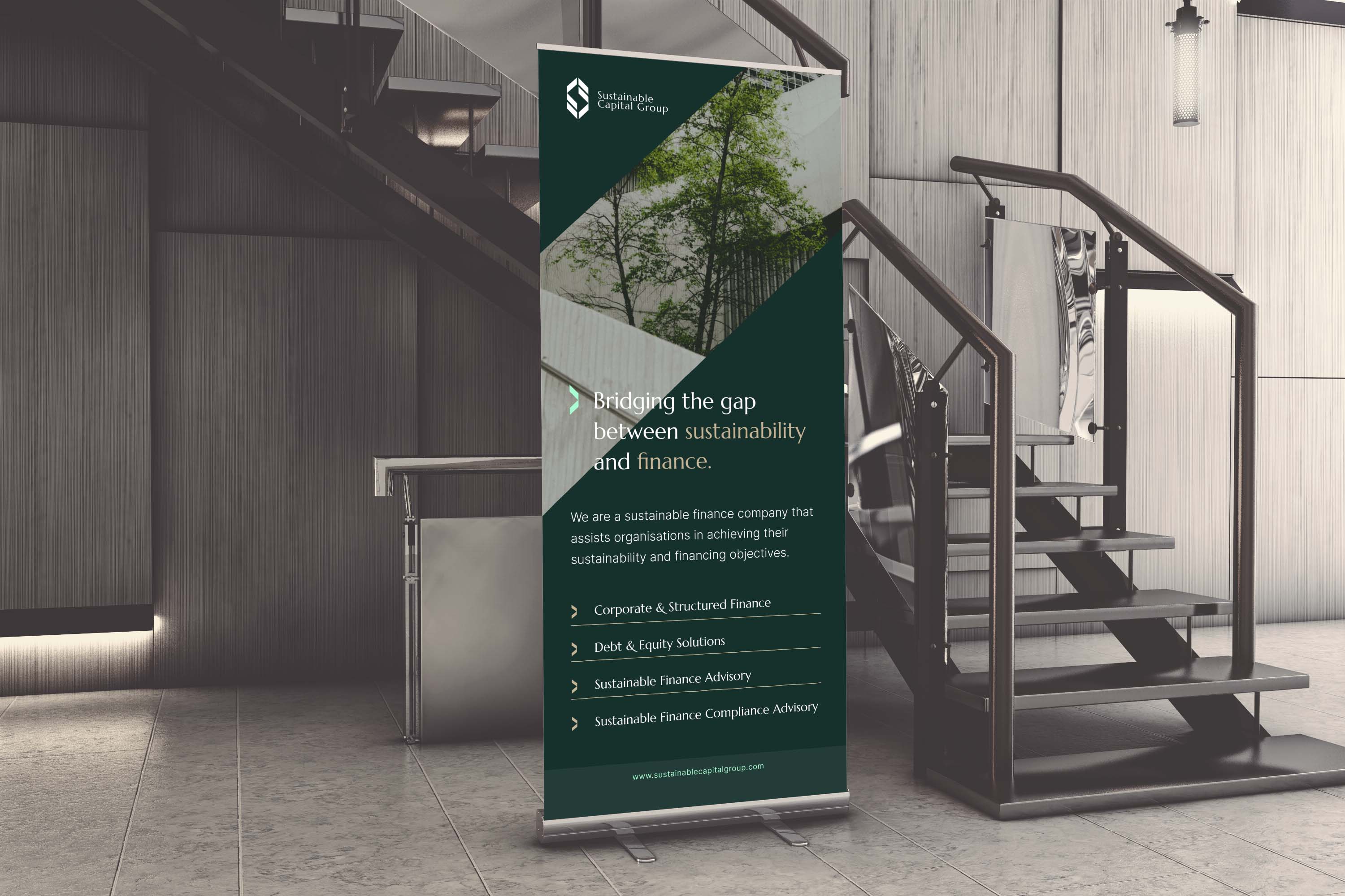 Sustainable Capital Group roll-up banner at event