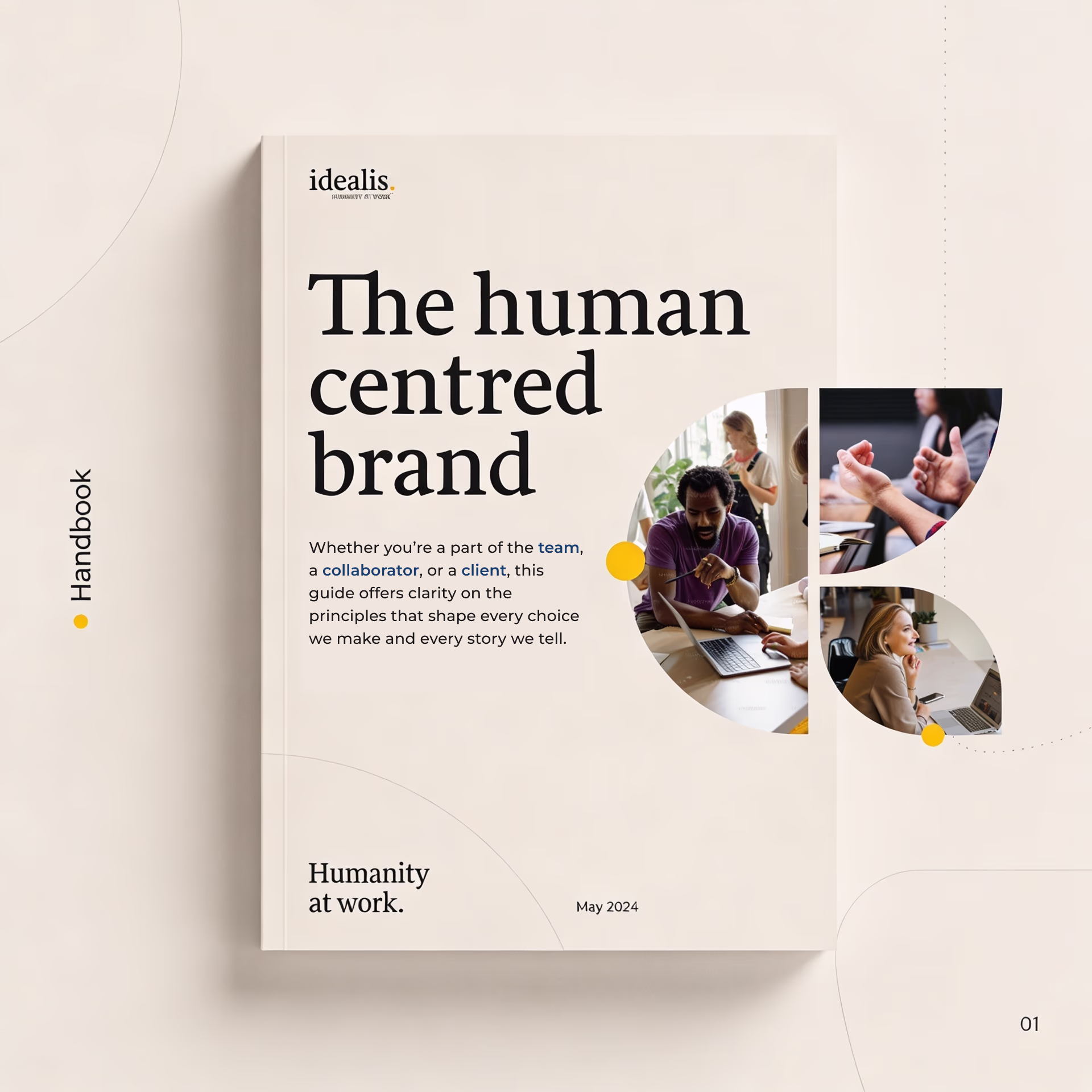 Idealis Advisory brand book cover mockup on desk